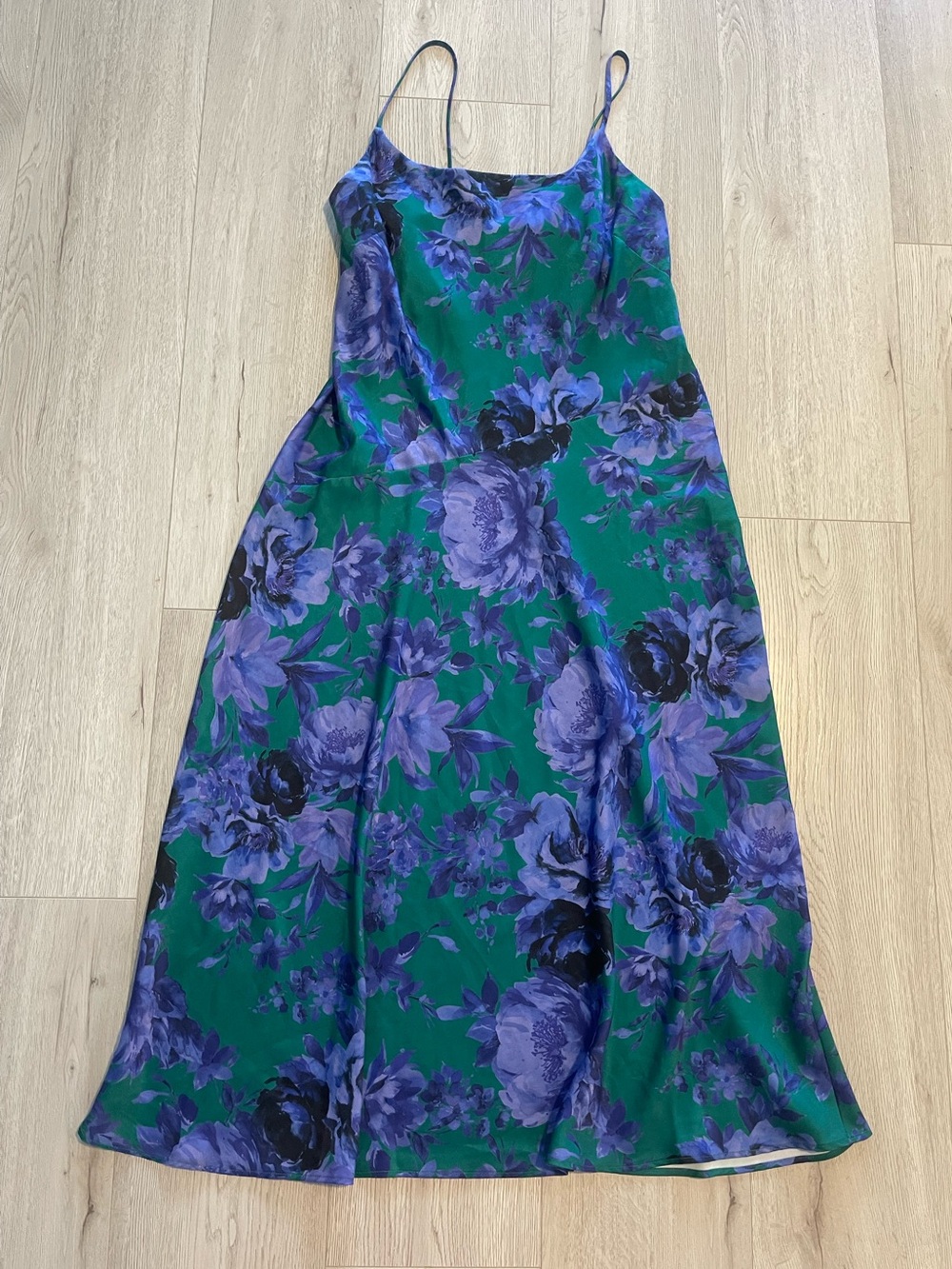 Connected Apparel Blue & Green Floral Midi Slip Dress
